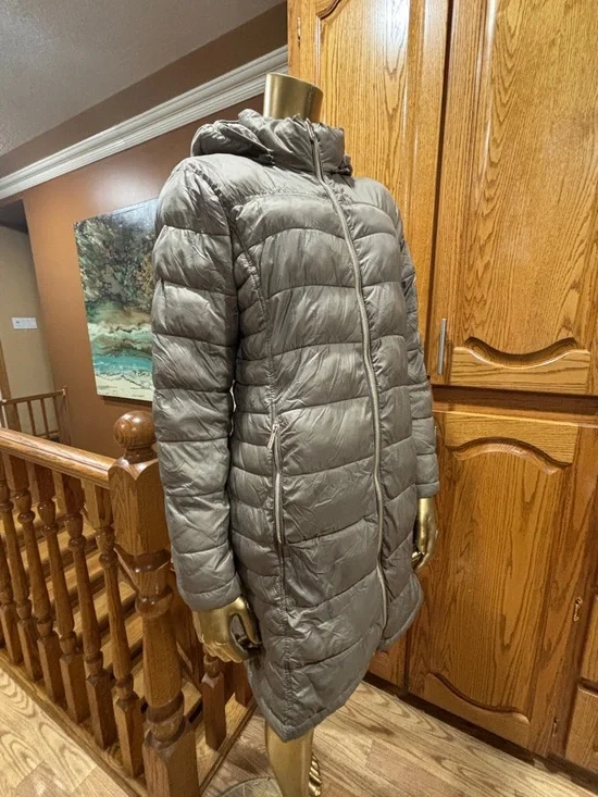 Michael Kors Long Hooded Puffer Coat - Taupe - Picture 2 of 12